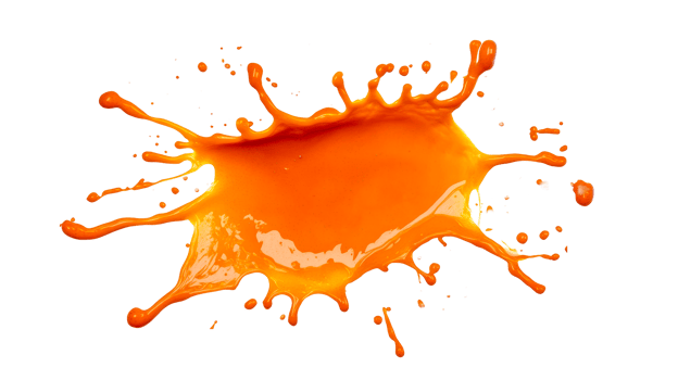 Orange Paint Splatter Explosion on Black Background, cut out transparent png