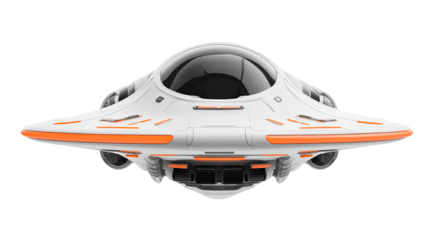 Futuristic spaceship with orange accents, science fiction design, cut out transparent png