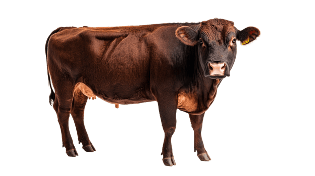 Brown cow isolated on black background, cut out transparent png