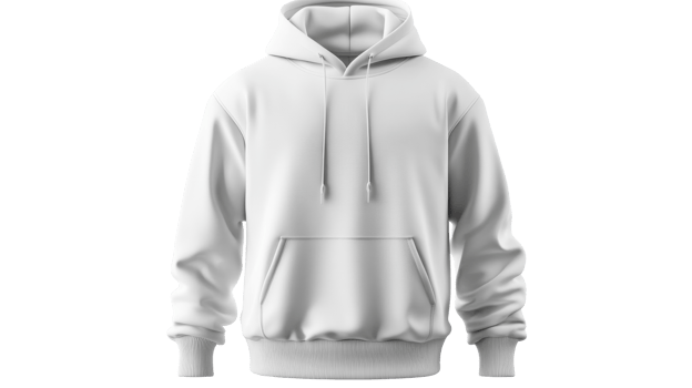 White hoodie mockup on black background for design, cut out transparent png