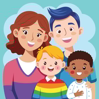 Vibrant Cartoon Family in a Whimsical Scene vector