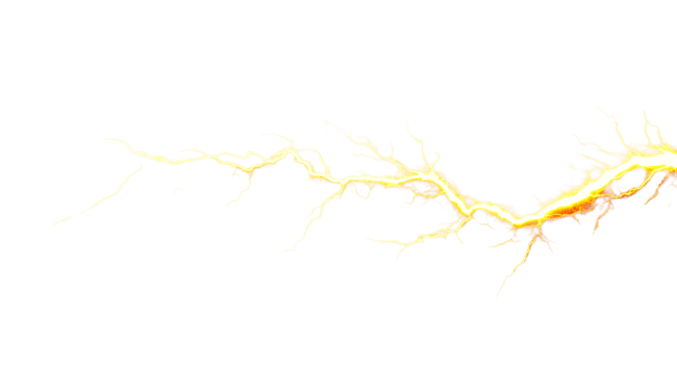 Bright yellow electrical discharge of lightning, cut out transparent png