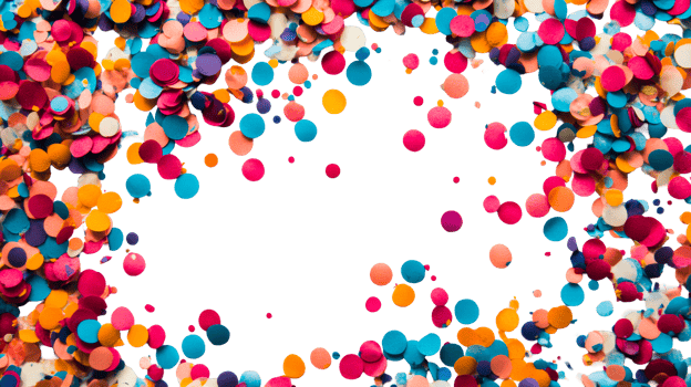 Vibrant confetti frame, celebration background, multicolored, scattered, cut out transparent png
