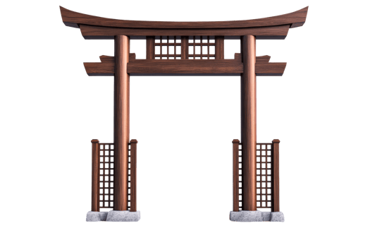 Wooden Torii Gate with Lattice Walls, cut out transparent png