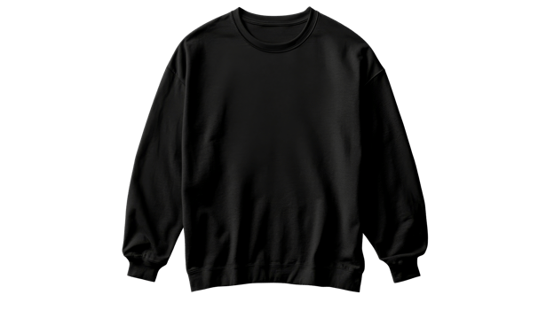 Black sweatshirt isolated on black background, blank apparel, cut out transparent png