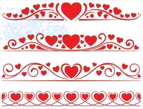 Flourish ornamental borders with hearts vector