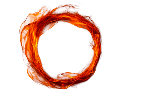Fiery plasma ring energy field effect on black background, cut out transparent png