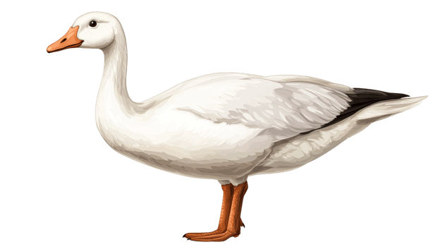 White bird Snow Goose with orange beak, isolated, cut out transparent png