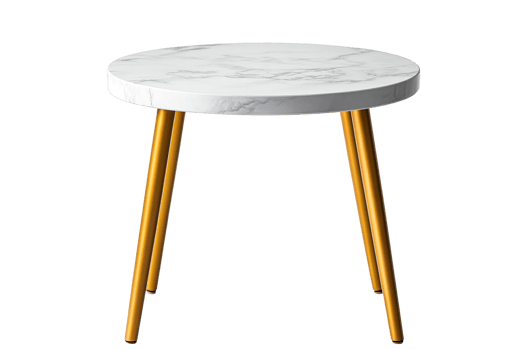 White marble table with gold legs, modern design, isolated, cut out transparent png