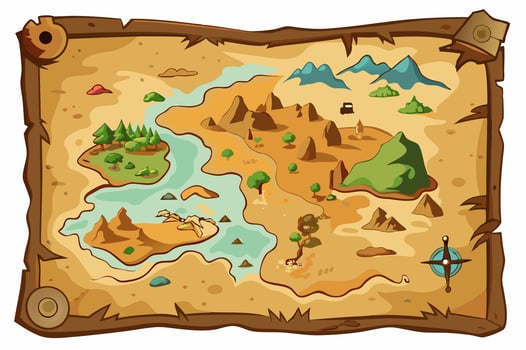 Old treasure paper map. Pirate map for children. Cartoon style. vector