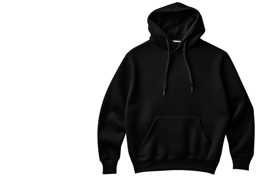 Stylish black hoodie apparel mockup on plain background, cut out transparent png