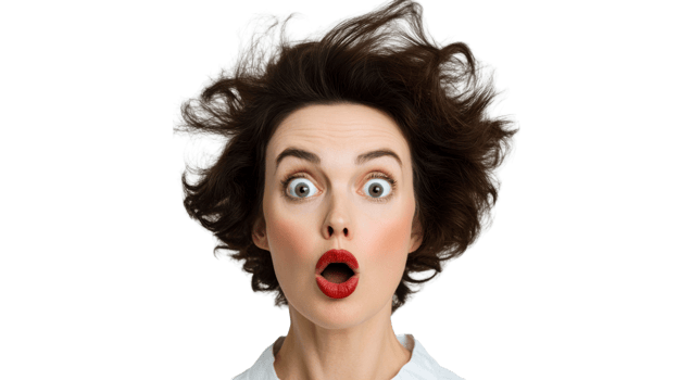 Surprised woman expression of shock and amazement, cut out transparent png