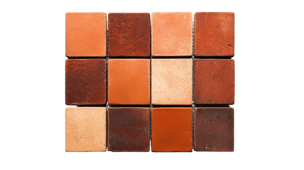 Terracotta tiles array, square bricks pattern, construction materials, cut out transparent png