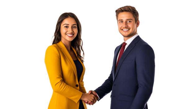 Business man and woman shake hands, agreement, cut out transparent png