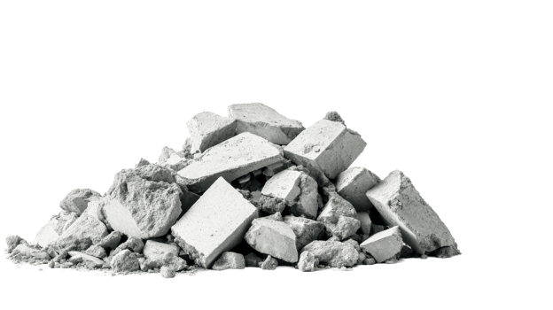 Pile of concrete rubble, debris, building demolition waste, cut out transparent png