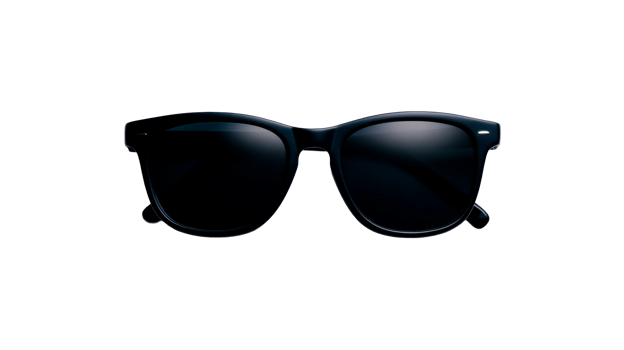 Dark sunglasses with black frames on transparent background, cut out transparent png