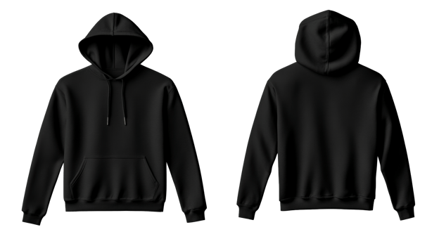 Black hoodie mockup front and back view, cut out transparent png