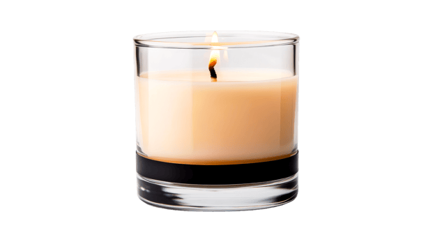 Candle burns in glass, black background, cutout transparent png