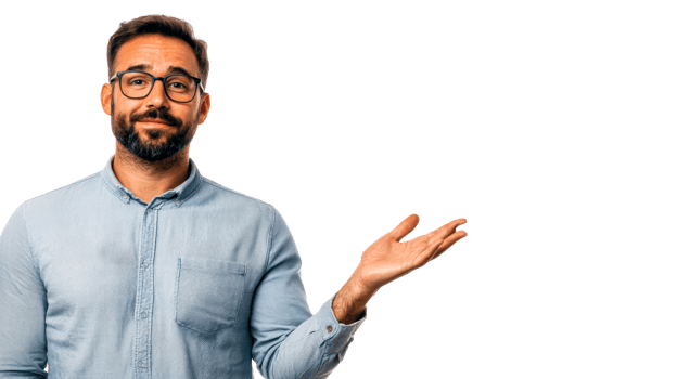 Man gesturing presenting wearing glasses, bearded, cut out transparent png