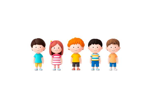 Group of 3D cartoon diverse children, cut out transparent png