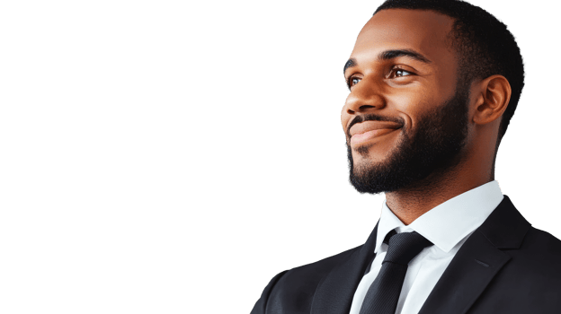 Handsome black businessman with confident expression, cut out transparent png