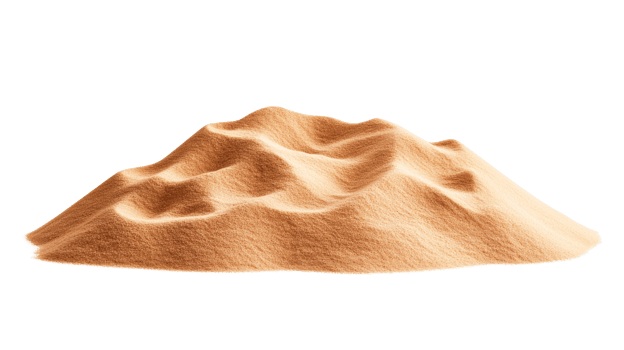 Realistic heap of desert sand with wavy texture, cut out transparent png