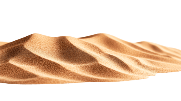 Dune detail of sand waves illuminated by light, isolated, cut out transparent png