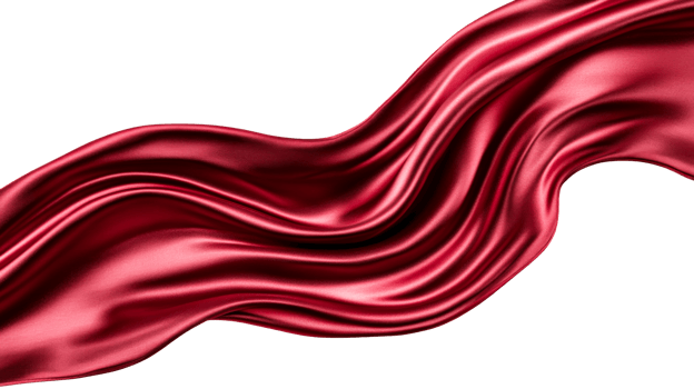 Elegant swirl of vibrant red silk fabric, smooth curves, cut out transparent png