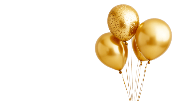 Party Gold Balloons Set on Black Background, cut out transparent png