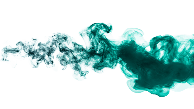 Teal smoke texture for graphic design and illustration, cut out transparent png