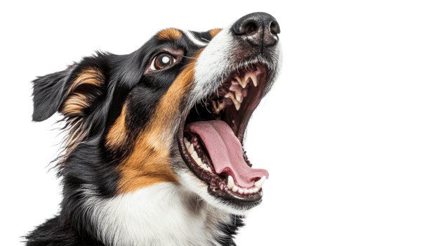 Bernese Mountain Dog yawning wide open mouth, cut out transparent png