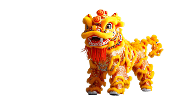 Golden Chinese Lion dance, vibrant, festive, celebration, tradition, cut out transparent png