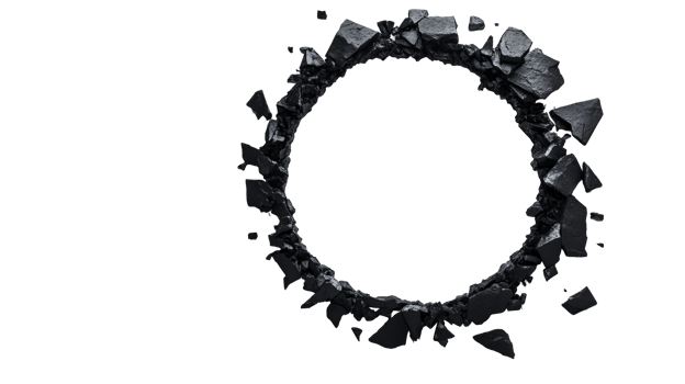 Volcanic rock circle, shattered with sharp edges and details, cut out transparent png