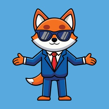 Cool Fox in Suit and Sunglasses Cartoon Art Illustration Design vector
