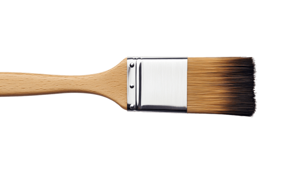 Wide brush with wood handle for painting, cut out transparent png