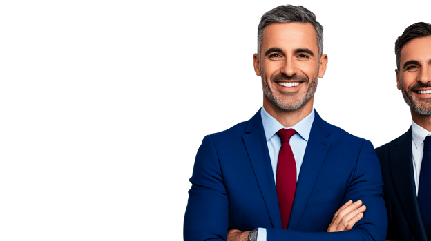 Smiling senior businessman in suit posing, cut out transparent png