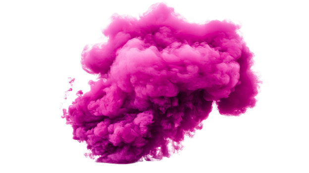 Pink explosion of smoke in a dense cloud, cut out transparent png