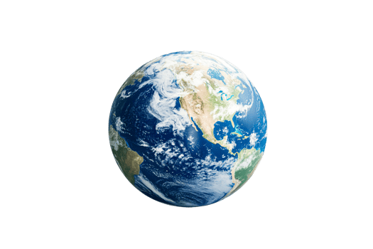 Earth, world view from space, atmosphere, clouds, continents, cut out transparent png