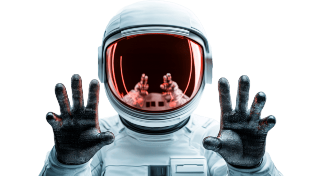 Astronaut in Space Suit Displaying Hands ,cut out transparent png