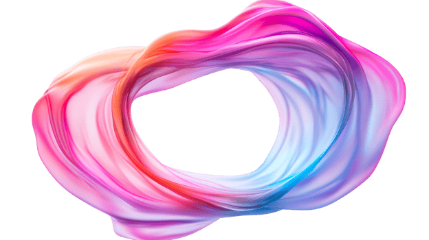 Abstract swirling colorful design, ring shape, fluid flow, cut out transparent png