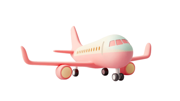 Stylish pink passenger airplane render on a black background, cut out transparent png