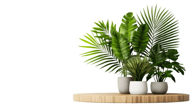Assortment houseplants in pot stand, tropical plants , cut out transparent png