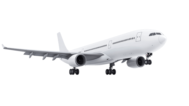 Wide-body airliner on landing gear, commercial jet, cut out transparent png