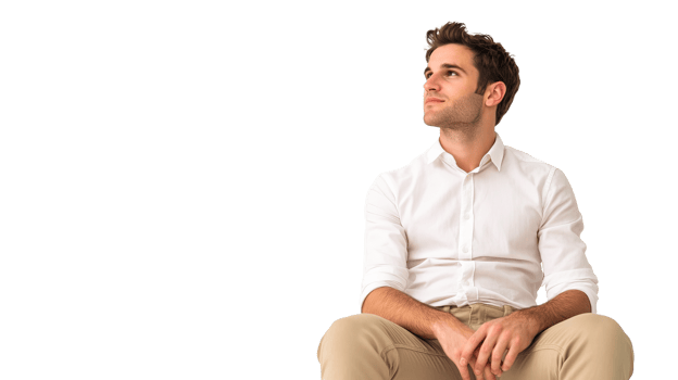 Handsome man poses, wearing white shirt and beige pants, cut out transparent png