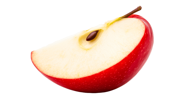 Delicious red apple slice with seed, isolated on black background, cut out transparent png
