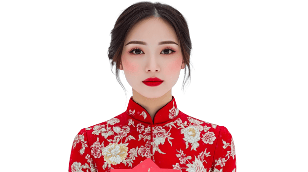 Elegant Woman in Traditional Chinese Dress, Portrait, cut out transparent png