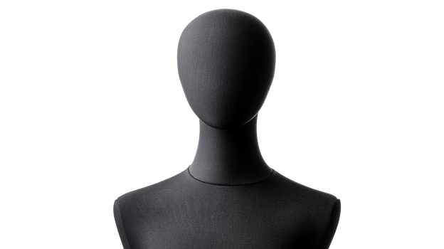 Grey fabric mannequin isolated on black background, cut out transparent png