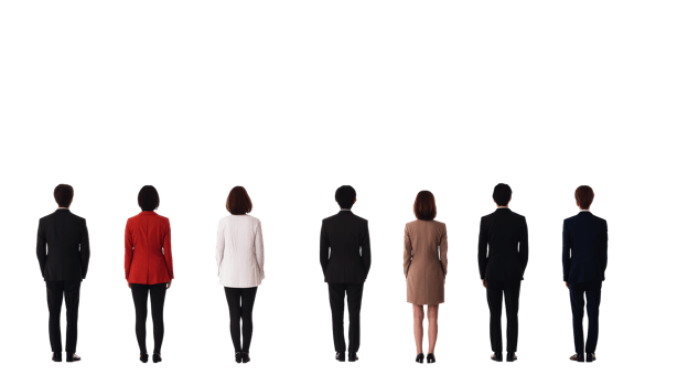 Back view of a group of business people standing, cut out transparent png