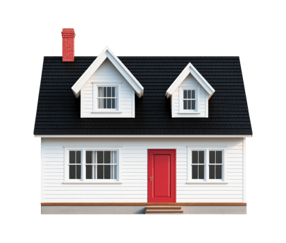 White house with red door and chimney, cut out transparent png