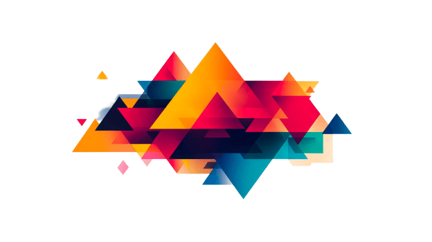 Geometric triangles with vibrant colors and overlaying shapes, cut out transparent png